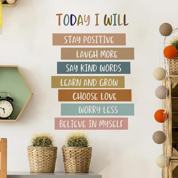 Positive Affirmations Wall Stickers for Children Kids Room Decor Today I Will Learn And Grow Bedroom Living Room Wall Decals