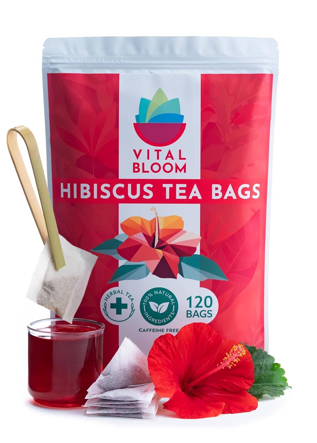 Vital Bloom Hibiscus Tea, 120 Tea Bags, 100% Natural Hibiscus Flowers