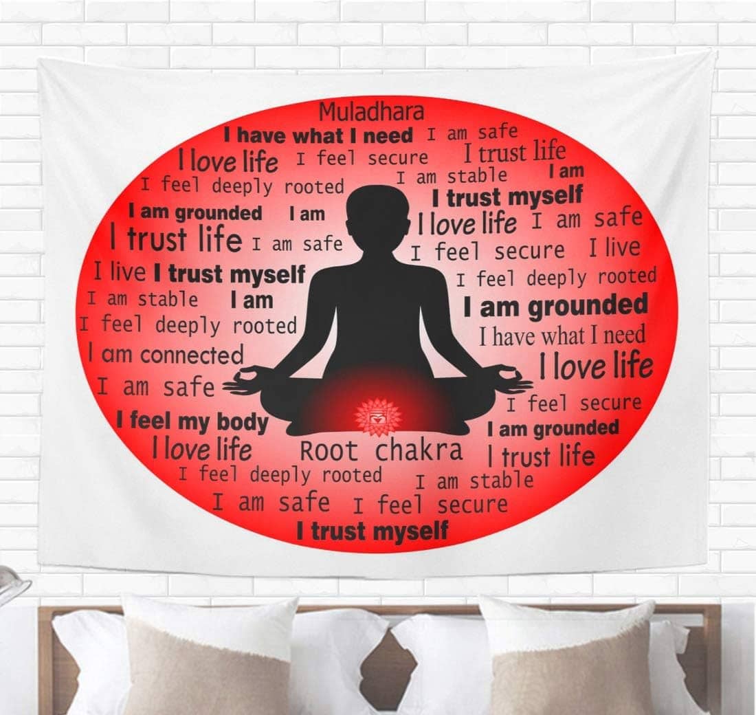 Topyee Home Decorative Tapestry Wall Hanging Red Root Meditating Woman Muladhara Chakra Affirmation Body Aura 50" L x 60" W Tapestries Wall Blanket
