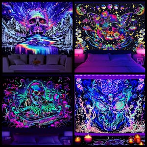Black Light Cross Border UV Fluorescent Tapestry Skull Blue Light Purple Light Light Hanging Cloth Decorative Tapestry