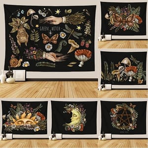 Mysterious Retro Tarot Card Mushroom Moon Hanging Cloth Background Cloth Wall Cloth Decorative Tapestry