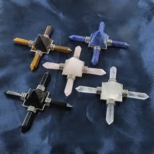 Jusifang 7 Chakra Crystal Energy Generator Pyramid Pink Crystal White Crystal Obsidian Point Energy
